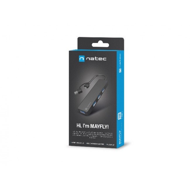NATEC HUB USB-C 3.0 MAYFLY 4-PORTS + USB-A ADAPTER