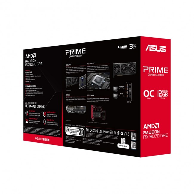 ASUS Prime -RX9070GRE-O12G AMD Radeon RX 9070 GRE 12 GB GDDR6 ASUS Prime -RX9070GRE-O12G AMD Radeon RX 9070 GRE 12 GB GDDR6