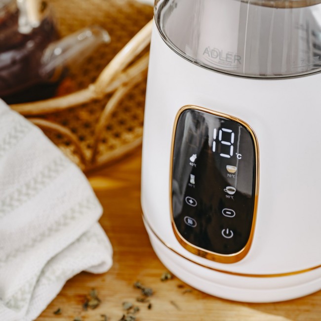 Adler AD 1305WG electric kettle 1.7 L 2200 W Transparent, Gold, White