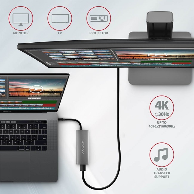 Axagon HMC-5G2 USB 10Gbps hub, 2x USB-A, 2x USB-C, HDMI 4k/60Hz, PD 100W, USB-C cable