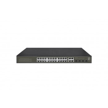 LevelOne Hilbert 28-Port Gigabit PoE Smart Lite Switch, 24 PoE Outputs, 4 x Gigabit SFP/RJ45 Combo, 802.3at/af PoE, 380W PoE Power Budget