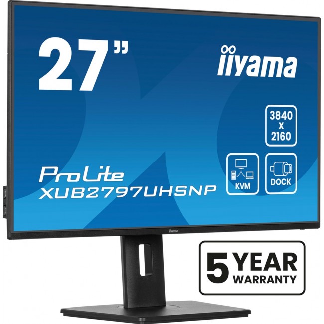 iiyama ProLite 27 4K IPS technology panel with RJ45 (LAN), KVM Switch and USB-C Dock with 96W power delivery