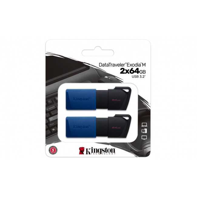 Kingston Technology DataTraveler 64GB USB3.2 Gen 1 Exodia M (Black + Blue) - 2 Pieces Kingston Technology DataTraveler 64GB USB3.2 Gen 1 Exodia M (Black + Blue) - 2 Pieces