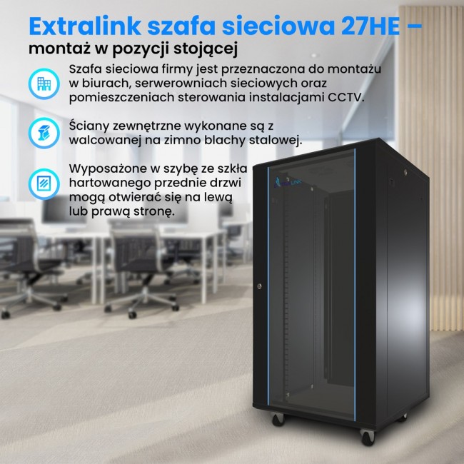 Extralink Rackmount cabinet 27U 600x1000 Black standing Extralink Rackmount cabinet 27U 600x1000 Black standing