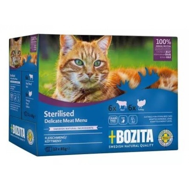 BOZITA sterilised pieces in jelly with meat multibox - wet cat food -12 x 85g