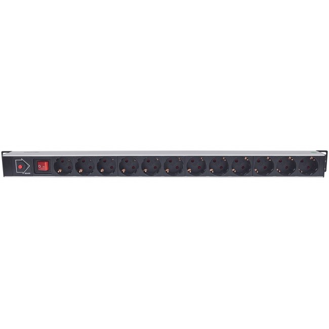 Intellinet Vertical Rackmount 12-Output Power Distribution Unit (PDU), EU CEE 7/3 Outlets, With On/Off Switch and Overload Protection, Built-in 1.8m Power Cord with EU CEE 7/4 Plug