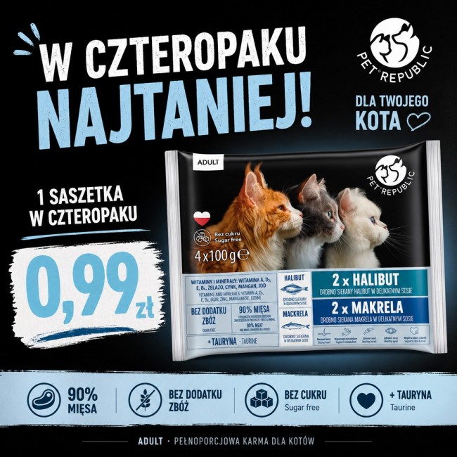 PETREPUBLIC Adult Halibut and mackerel box wet cat food 4x100g