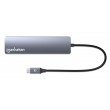 Manhattan USB-C Dock/Hub, Ports (x6): Ethernet, HDMI, USB-A (x3) and USB-C, with Power Delivery (PD) 100W- requires external USB-C charger (not included). USB powered (no external power supply required) when PD is not in use