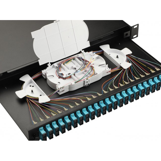 Equip 24-Port Fiber Optic Splice Box, SC Duplex, OM3, 1U, Equipped, Black
