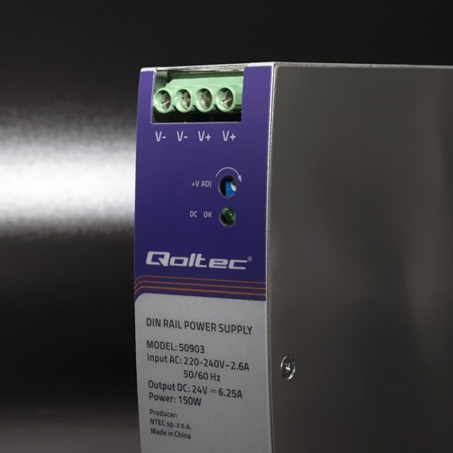 Qoltec 50903 Industrial DIN rail power supply | 150W | 24V | 6.25A Qoltec 50903 Industrial DIN rail power supply | 150W | 24V | 6.25A