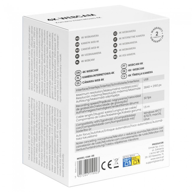 Savio CAK-06 webcam 3840 x 2160 pixels USB Black