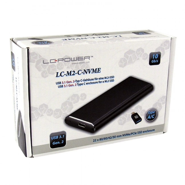LC-Power LC-M2-C-NVME storage drive enclosure SSD enclosure Black M.2
