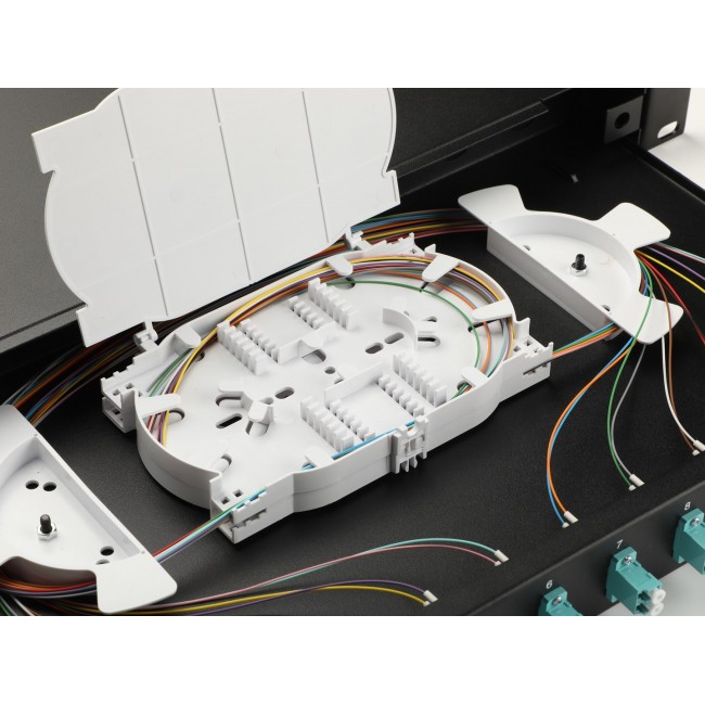 Equip 12-Port Fiber Optic Splice Box, LC Duplex, OM3, 1U, Equipped, Black