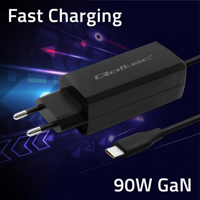 Qoltec 52420 90W GaN Super Fast Charger| 5-20V | 3-4.5A | USB-C 3.1