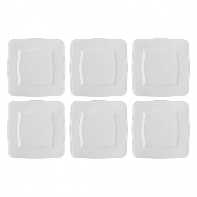 Set of 6 Florentina Square Plates - White, 20 cm