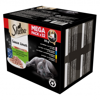 SHEBA Sauce Lover Duck, Chicken, Salmon, Tuna wet cat food 32 x 85g