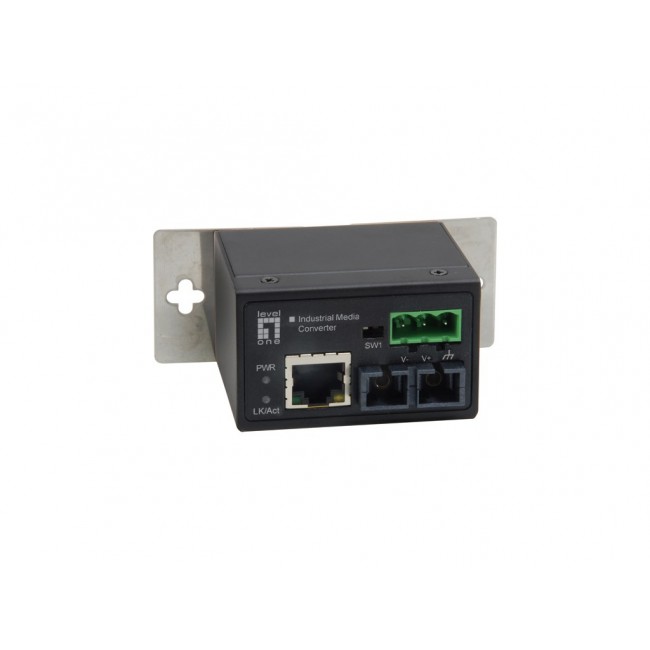LevelOne RJ45 to ST Fast Ethernet Industrial Media Converter, Multi-Mode Fiber, 2km, -40 C to 75 C