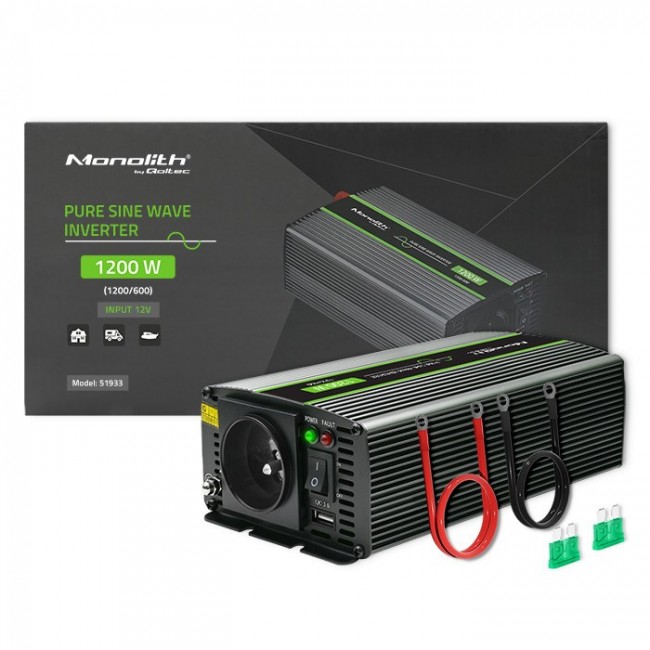 Qoltec Monolith power adapter/inverter Auto 1200 W Black Qoltec Monolith power adapter/inverter Auto 1200 W Black