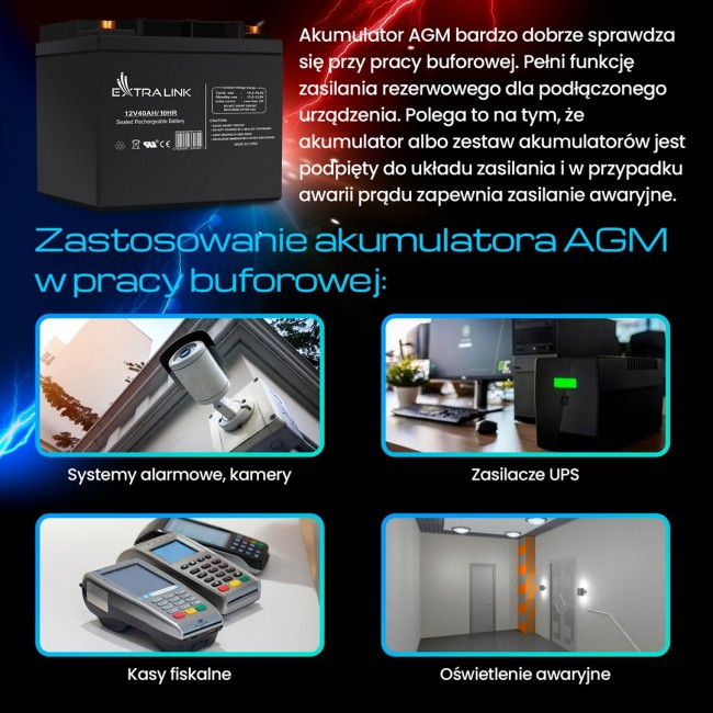 Extralink Accumulator AGM 12V 40Ah maintenance free