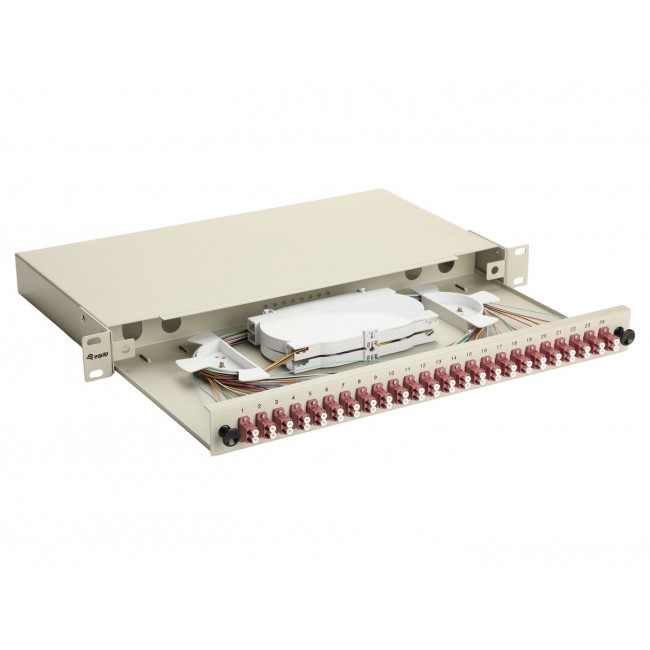 Equip 24-Port Fiber Optic Splice Box, LC Duplex, OM4, 1U, Equipped, Grey