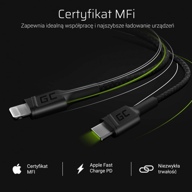 Green Cell KABGC07 lightning cable 1 m Black