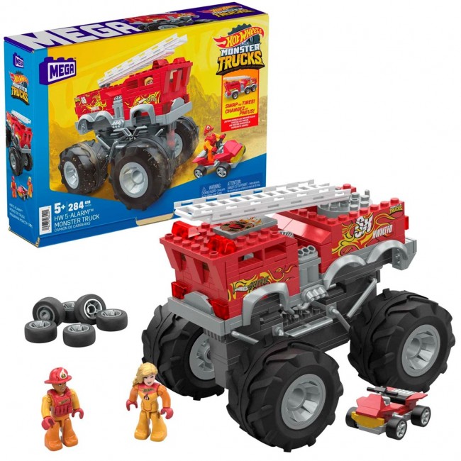 SET OF BUILDING BLOCKS MEGA BLOKS HOT WHEELS MONSTER TRUCKS 5-ALARM HHD19 FIRE TRUCK