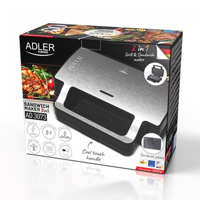 Adler AD 3073 Sandwich toaster Silver - Black