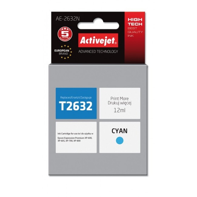 Activejet AE-2632N Ink cartridge (replacement for Epson 26 T2632 Supreme 12 ml cyan) Activejet AE-2632N Ink cartridge (replacement for Epson 26 T2632 Supreme 12 ml cyan)