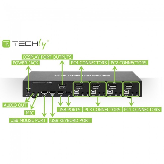 Techly IDATA DP-KVM4 KVM switch Rack mounting Black Techly IDATA DP-KVM4 KVM switch Rack mounting Black
