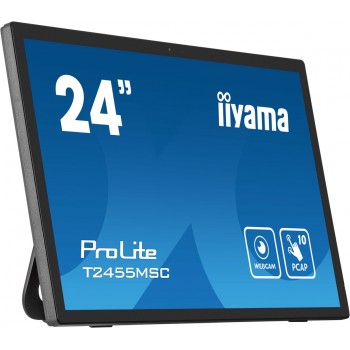 iiyama 24 multi-touch monitor with edge-to-edge glass, anti fingerprint coating , integrated webcam and a flexible stand