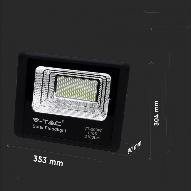 V-TAC 40W Black IP65 Solar LED Projector, Remote Control, Timer VT-200W 4000K 3100lm V-TAC 40W Black IP65 Solar LED Projector, Remote Control, Timer VT-200W 4000K 3100lm