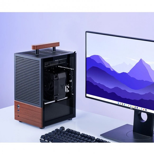 Jonsbo T6 PC Case, Mini-Tower, Mini-ITX, Tempered Glass, Wood, black