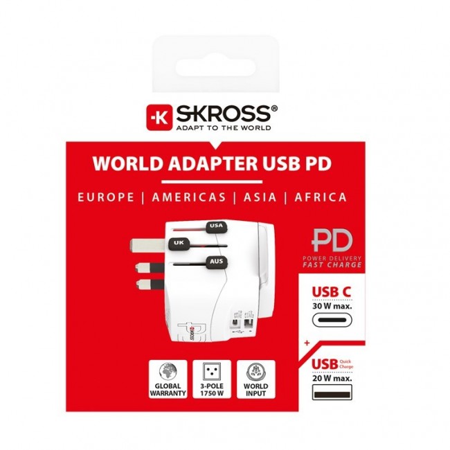 Adapter SKROSS Pro Light USB AC30PD World, white