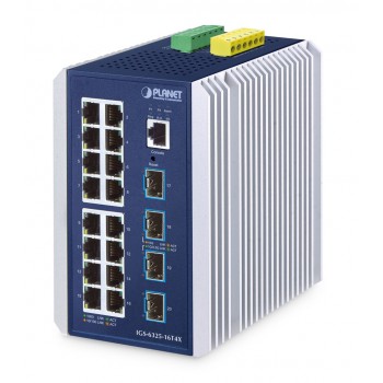 PLANET IP30 Industrial L3 16-Port Managed Gigabit Ethernet (10/100/1000) Aluminium, Blue