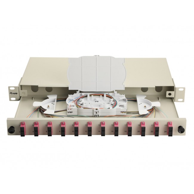 Equip 12-Port Fiber Optic Splice Box, SC Duplex, OM4, 1U, Equipped, Grey