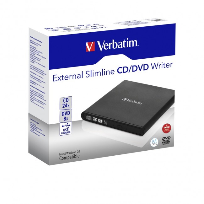 Verbatim Slimline CD/DVD optical disc drive DVD-RW Black Verbatim Slimline CD/DVD optical disc drive DVD-RW Black