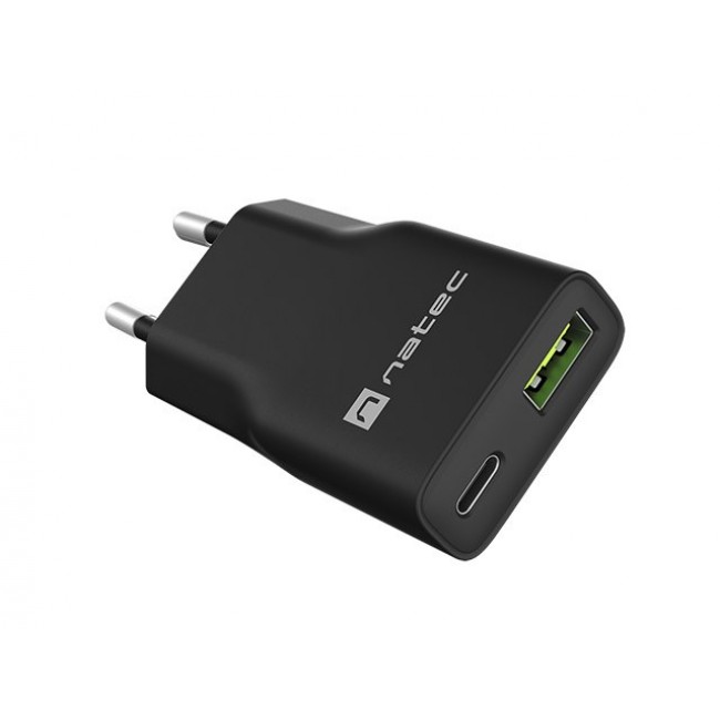 NATEC RIBERA GAN SLIM MAINS CHARGER 1 USB-A + 1 USB-C 20W BLACK NATEC RIBERA GAN SLIM MAINS CHARGER 1 USB-A + 1 USB-C 20W BLACK