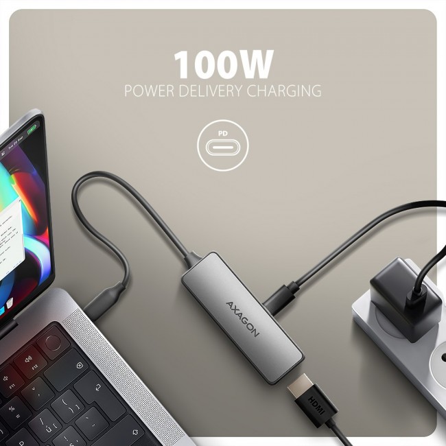 Axagon RVC-HI8KPD, USB-C - HDMI 2.1 adapter, 8K/60Hz, 4K/144Hz, HDR10+, PD100W