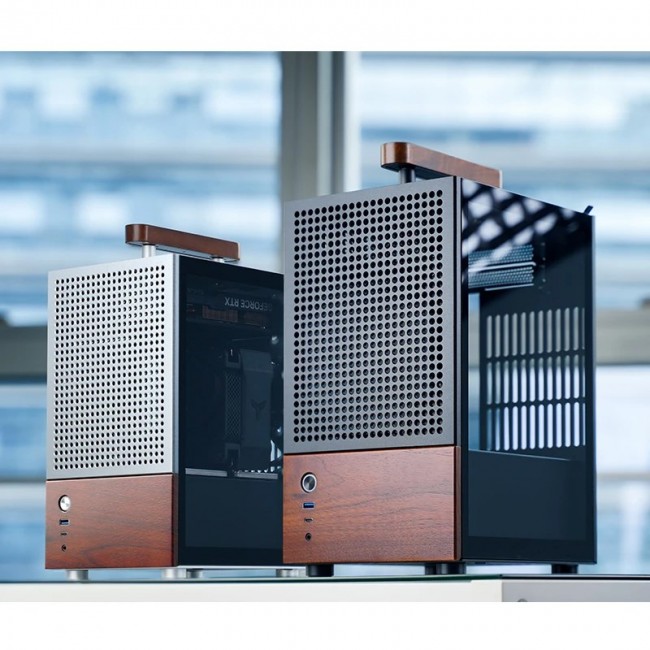 Jonsbo T6 PC Case, Mini-Tower, Mini-ITX, Tempered Glass, Wood, black
