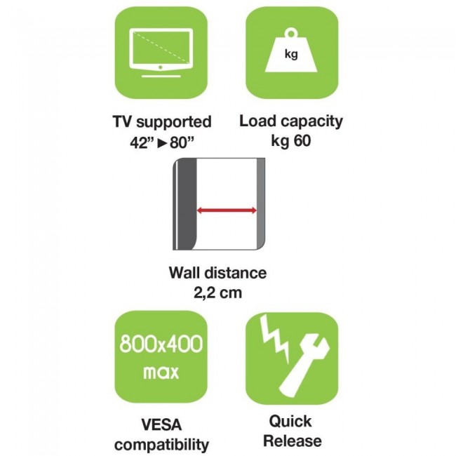 Techly Wall Mount for LED LCD TV 42-80 Ultra Slim Fixed H400mm