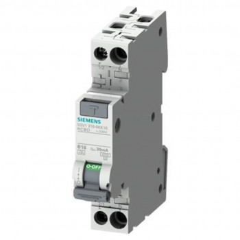 Siemens RCBO, 10A Current Rating, 1P+N Poles, 30mA Trip Sensitivity, Type A, SENTRON Range