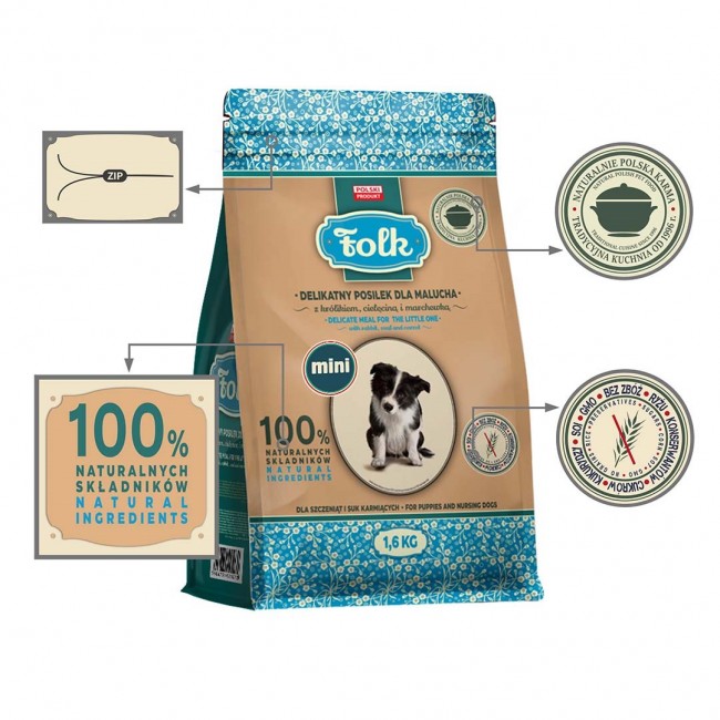 FOLK Junior Small breeds Gentle meal for puppy with rabbit, veal and carrot - dry dog food - 1,6kg