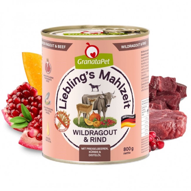 GRANATAPET Liebling's Mahlzeit Vension ragout and beef - wet dog food - 800g
