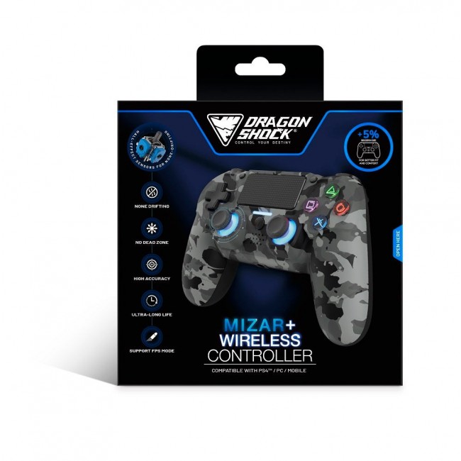 Dragonshock Mizar+ Black, Grey, Camouflage Bluetooth Gamepad Analogue / Digital PC, PlayStation 4, Android
