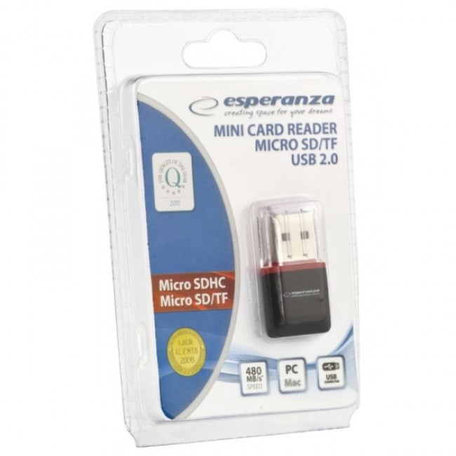 Esperanza EA134K Αναγνώστης Καρτών USB 2.0 Μαύρος Ασημί Διάφανος