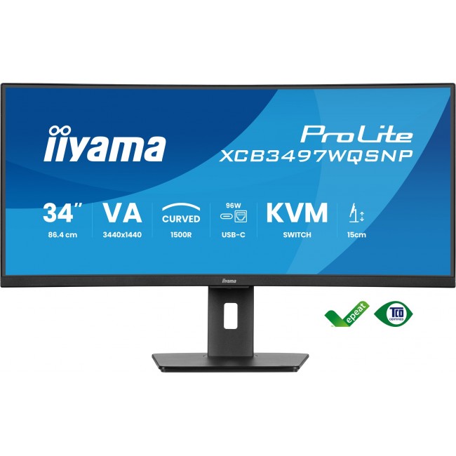 iiyama ProLite 34 UWQHD curved monitor with USB-C dock, LAN, KVM switch and 15cm height adjustable stand iiyama ProLite 34 UWQHD curved monitor with USB-C dock, LAN, KVM switch and 15cm height adjustable stand