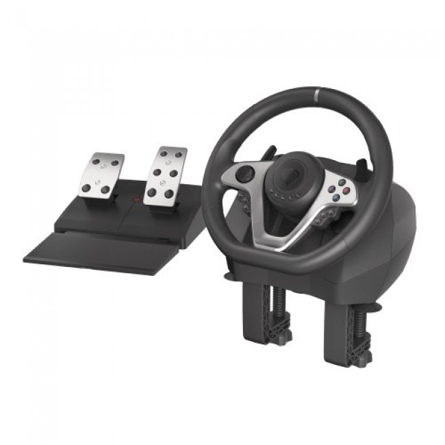 GENESIS Seaborg 400 Black, Silver USB Steering wheel + Pedals Nintendo Switch, PC, PlayStation 4, Playstation 3, Xbox 360, Xbox One, Xbox One S, Xbox One X