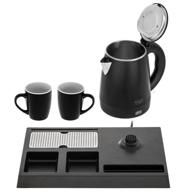 Adler AD 1387 Hotel kettle stainless steel 1 L + tray with cups black
