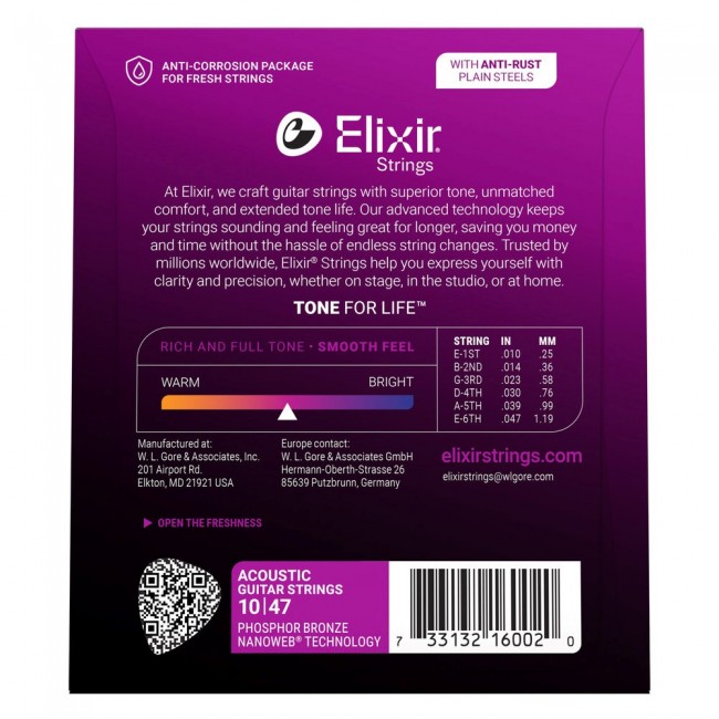 Elixir 16002 Phosphor Bronze Extra Light NW - acoustic guitar strings (10 47)