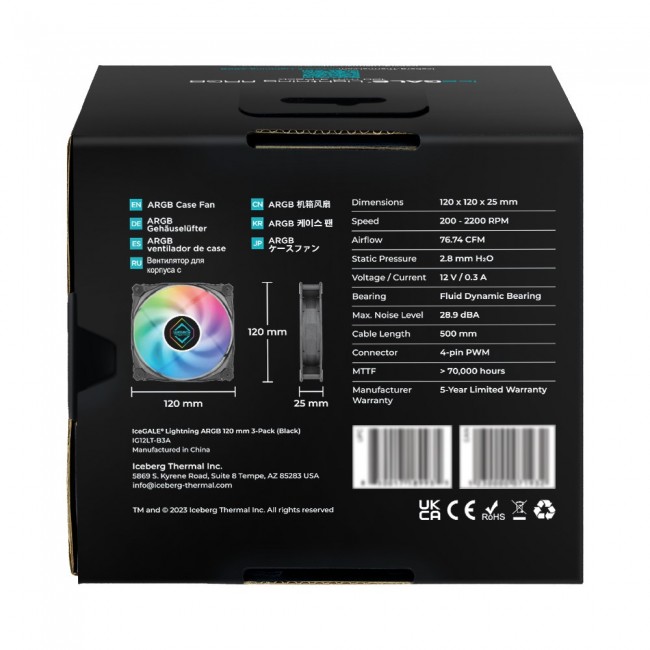 Iceberg Thermal IceGALE Lightning ARGB Computer case Fan 12 cm Black 3 pc(s) Iceberg Thermal IceGALE Lightning ARGB Computer case Fan 12 cm Black 3 pc(s)